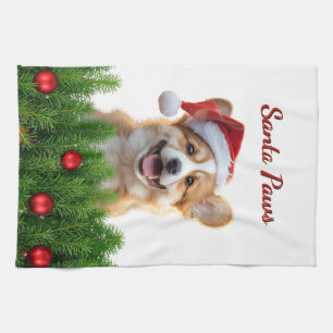 Santa Paws Corgi Kerstkeuken Ontwerp Theedoek