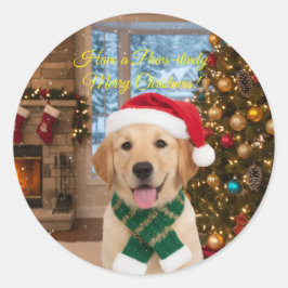 Santa Paws Cute Golden Retriever Christmas Holiday Ronde Sticker