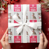 Santa Paws Dog 3 Foto Grid Festive Kerstmis Cadeaupapier