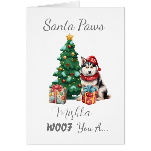  Santa Paws Husky Kerst Kaart (Voorkant)
