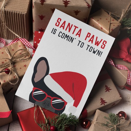 Santa Paws Kerstmis Black Bulldog Kaart