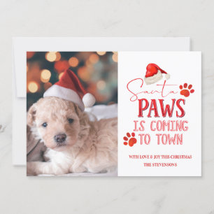 Santa Paws komt naar de stad kerstfoto Feestdagenkaart