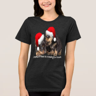 Santa Paws Komt naar de Stad Schattige Rottweiler Tri-Blend Shirt