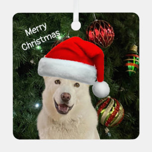 Santa Paws - Kristal de Husky Dog gepersonaliseerd Metalen Ornament