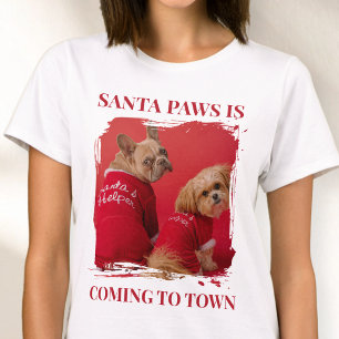 Santa Paws Modern Rood Grappige Dieren Foto Kerstm T-shirt