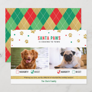 Santa Paws Naughty of Nice Two Dog Photo Card Feestdagenkaart