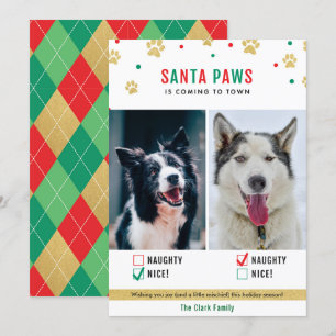 Santa Paws Naughty of Nice Two Dog Photo Card Feestdagenkaart