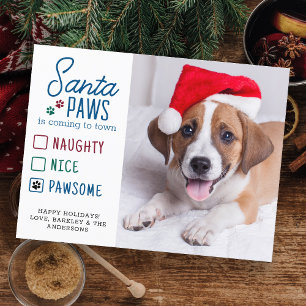 Santa Paws Ondeugend Mooi Pawsome Pet Dog Foto Feestdagenkaart