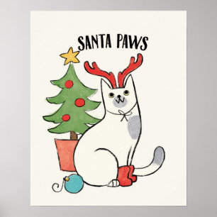 Santa Paws rendierkat Poster