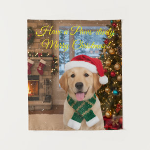 Santa Paws Retriever Christmas Tapestry Wall Art Wandkleed