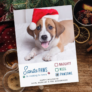 Santa Paws Stoute Nette Pawsome Hond Huisdier Foto Feestdagenkaart