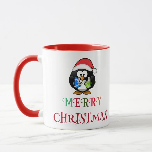 santa penguin , een kleurrijke kerstman mok (Links)