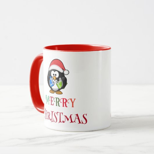 santa penguin , een kleurrijke kerstman mok (Voorkant links)