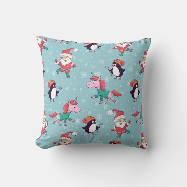 Santa Penguin en Unicorn Pattern Kussen (Voorkant)
