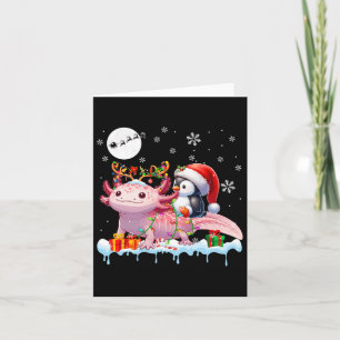 Santa Penguin Riding Axolotl Rendier Christmas Se Kaart