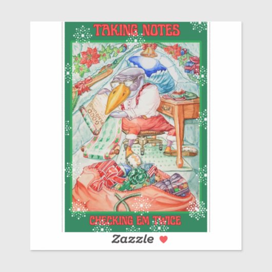 Santa Penguin Taking Notes Checking Em Twice  Sticker (Vel)