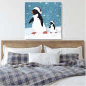 Santa Penguins Stretched Canvas Afdrukken (Insitu (Slaapkamer))