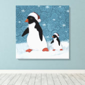 Santa Penguins Stretched Canvas Afdrukken (Insitu (Houten vloer))