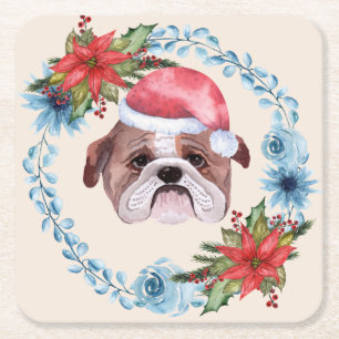 Santa Pet Bulldog Holiday Vierkante Kartonnen Onderzetter