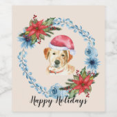 Santa Pet Yellow Lab  feestdag Wijn Etiket (Enkel label)