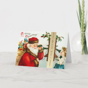  Santa Phones Little Girl Christmas Kaart