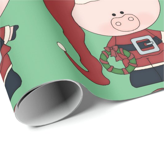 Santa Pig Claus Cadeaupapier (Rol Hoek)