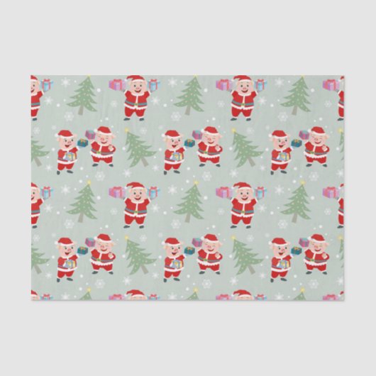 Santa Pig Giving Gifts Pattern Tissuepapier (Voorkant)