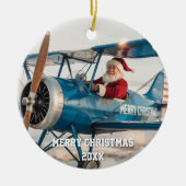 Santa Pilot vliegt vliegtuig grappige foto kerst Keramisch Ornament (Voorkant)