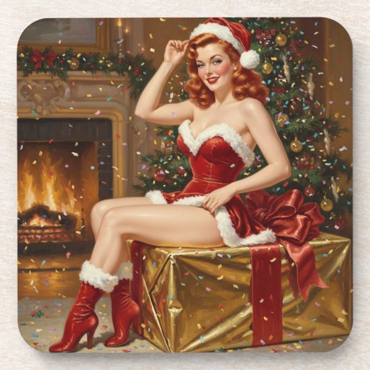Santa Pin-up Art Bier Onderzetter (Voorkant)
