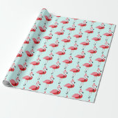 Santa Pink Flamingo Blue Kerstmis Cadeaupapier (Uitgerold)