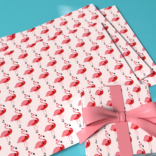 Santa Pink Flamingo Kerstfeestdag Inpakpapier Vel