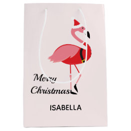 Santa Pink Flamingo Name Animal Merry Kerstry Medium Cadeauzakje