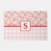  Santa Pink Gingham Monogrammed Christmas Deurmat (Voorkant)