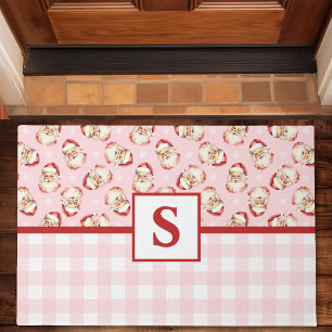  Santa Pink Gingham Monogrammed Christmas Deurmat