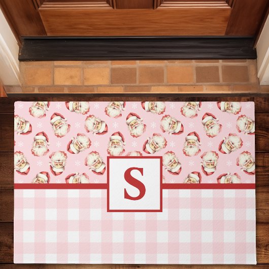  Santa Pink Gingham Monogrammed Christmas Deurmat