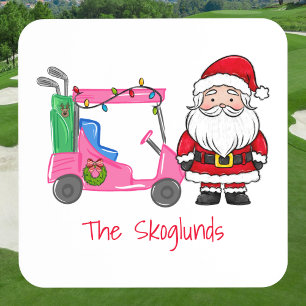 Santa Pink Golfkar met kerstverlichting Krans Bier Onderzetter