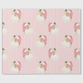  Santa & Pink Stripe Christmas Cadeaupapier (Vlak)