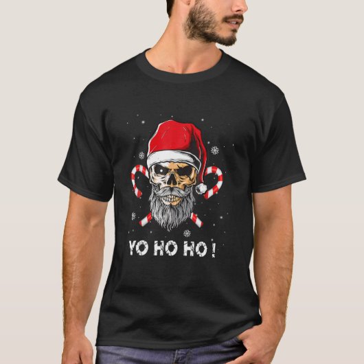 Santa Pirate Kerstmis Jolly Flag Skull Beard T-shirt (Voorkant)