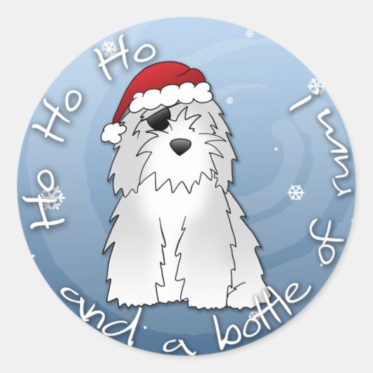 Santa Pirate Old English Sheepdog Ronde Sticker (Voorkant)