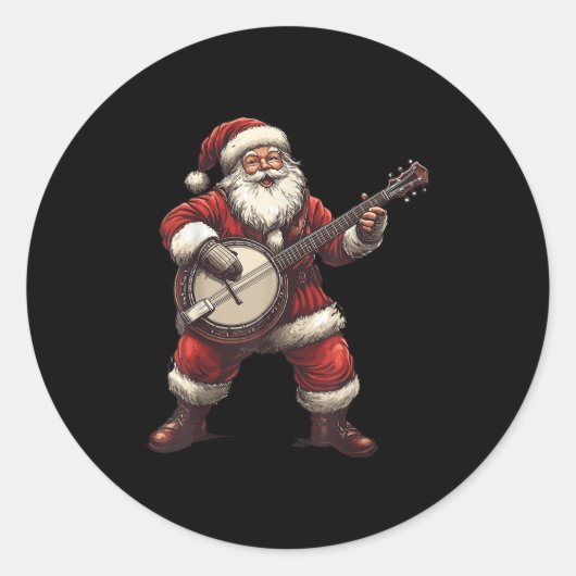 Santa Playing Banjo Funny Banjo Player Bluegr Chri Ronde Sticker (Voorkant)