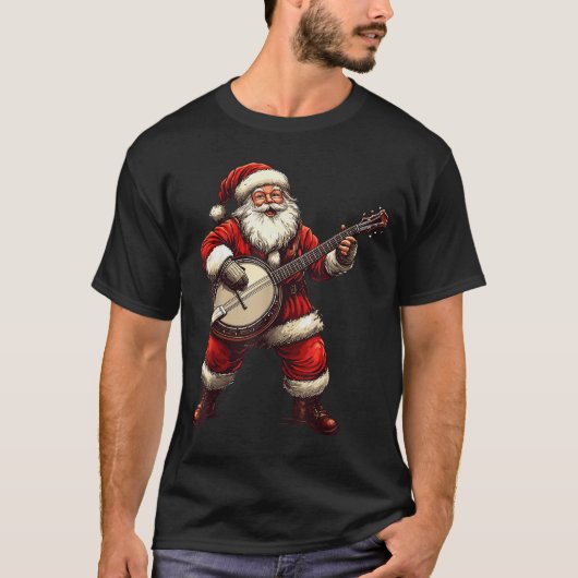 Santa Playing Banjo Funny Banjo Player Bluegr Chri T-shirt (Voorkant)