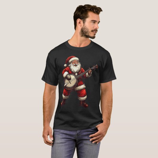 Santa Playing Banjo Funny Banjo Player Bluegr Chri T-shirt (Voorkant volledig)