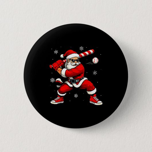 Santa Playing Baseball Xmas Funny Christmas Baseba Ronde Button 5,7 Cm (Voorkant)