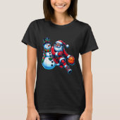 Santa Playing Basketball With A Snowman Christmas T-shirt (Voorkant)