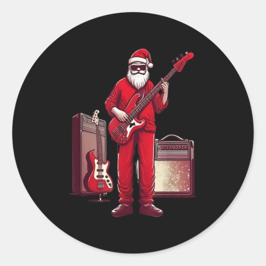 Santa Playing Guitar B Christmas Pajama Musician B Ronde Sticker (Voorkant)