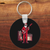 Santa Playing Guitar B Christmas Pajama Musician B Sleutelhanger (Voorkant)