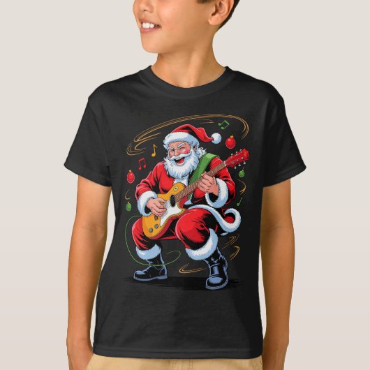 Santa Playing Guitar Funny Holiday Christmas Xmas  T-shirt (Voorkant)