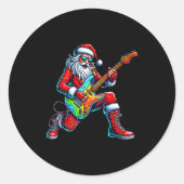 Santa Playing Guitar Musician Guitarist Christmas Ronde Sticker (Voorkant)
