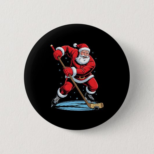 Santa Playing Hockey Funny Holiday Christmas Xmas Ronde Button 5,7 Cm (Voorkant)