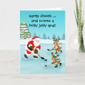 Santa Playing Hockey with Reindeer Christmas Kaart (Voorkant)